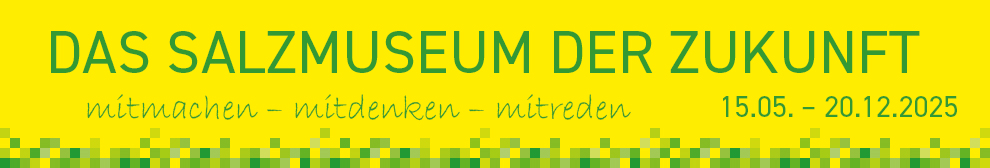 Geburtstagsbanner in gelb mit bunten Punkten. Aufschrift "35 Jahre Deutsches Salzmuseum", über der 35 ist eine Krone abgebildet.