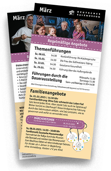 Vorschaubild für das Monatsprogramm Februar mit Blick auf die beiden Seiten des Flyers