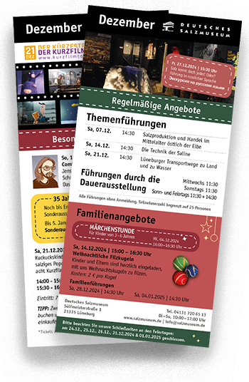 Vorschaubild für das Monatsprogramm Dezember mit Blick auf die beiden Seiten des Flyers